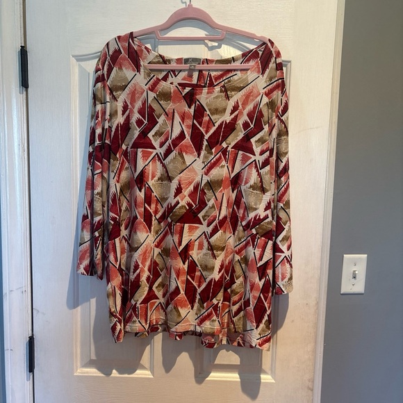 JM Collection Red and Brown Geometric Tunic - Picture 1 of 7